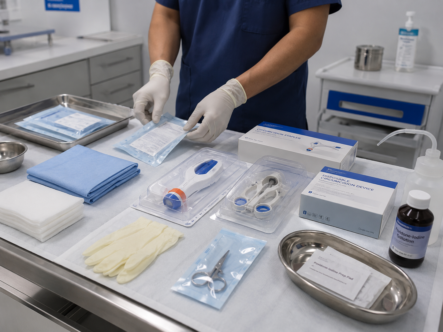 Modern sterile equipment used for circumcision procedures