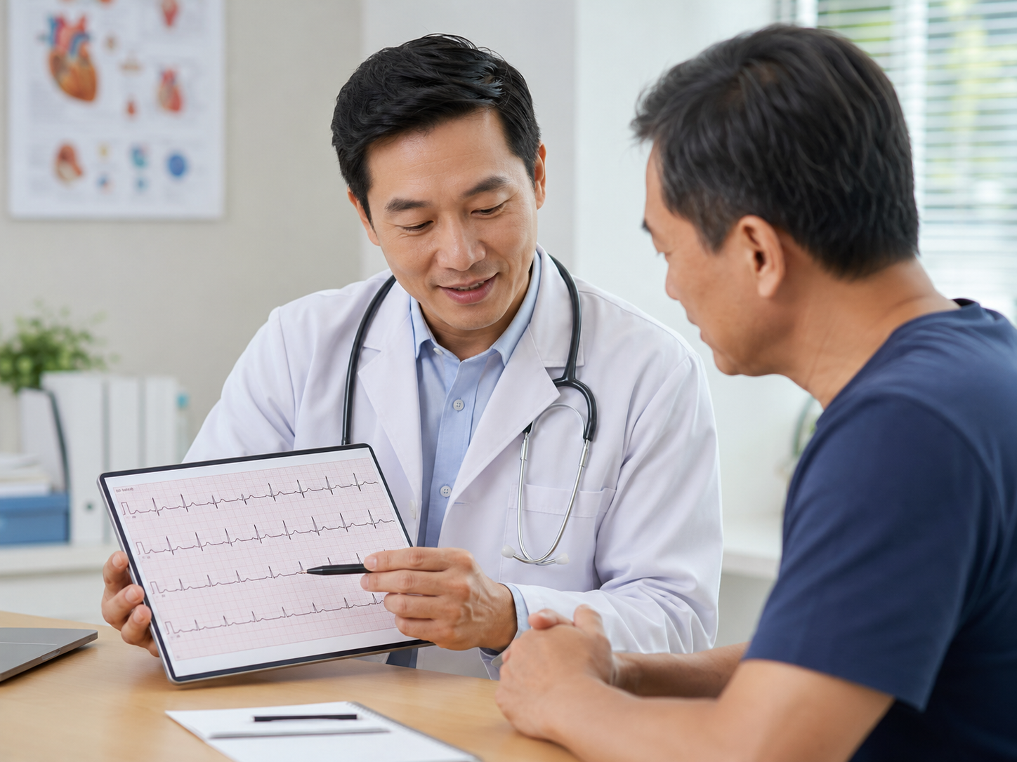Doctor explaining ECG test results to a patient
