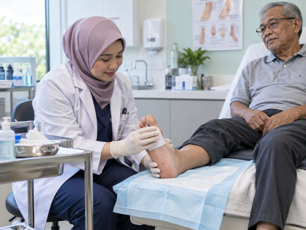 Wound dressing treatment at U.n.i Klinik Sandakan