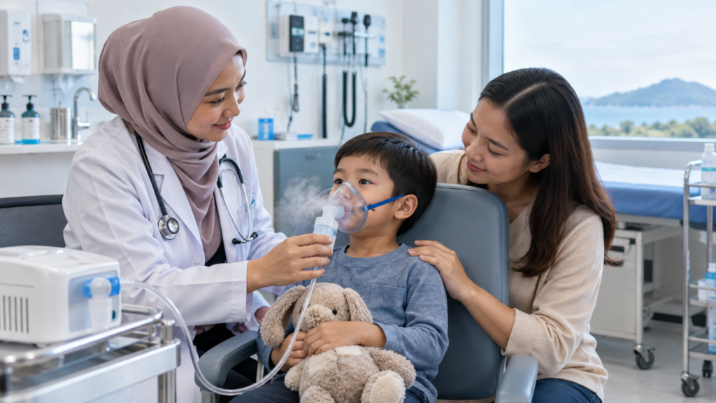 Nebulizer treatment at U.n.i Klinik Sandakan