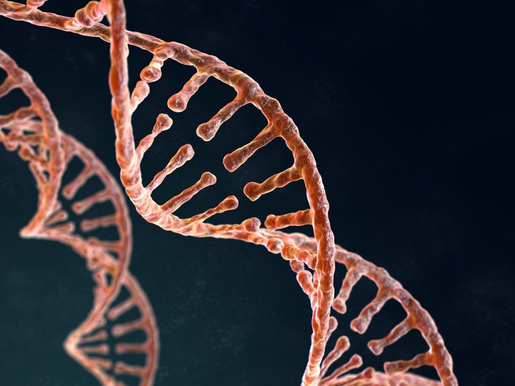 Spiral strand of DNA on the dark background Spiral strand of DNA on the dark background